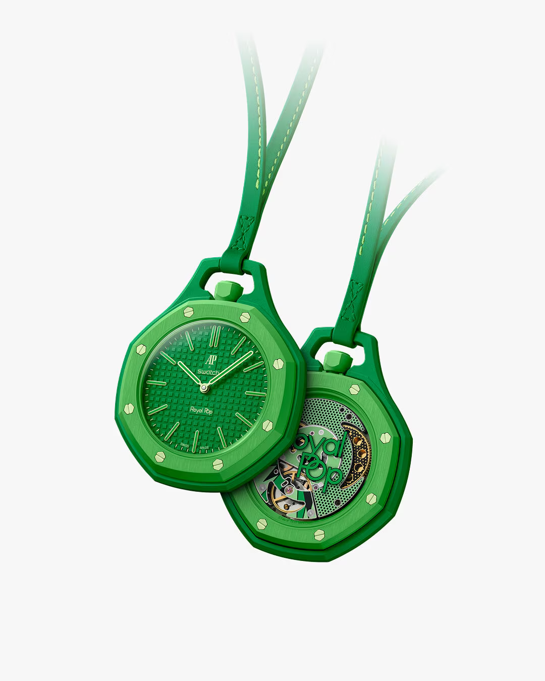 Royal Pop Green — reloj cerámica verde monocromático, bisel octogonal, $199